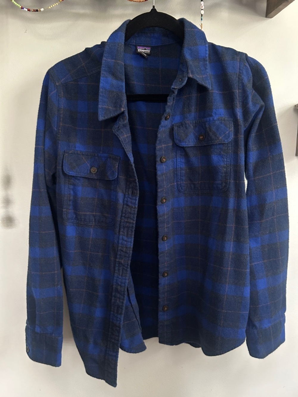 Patagonia Blue and Navy Plaid Flannel Shirt